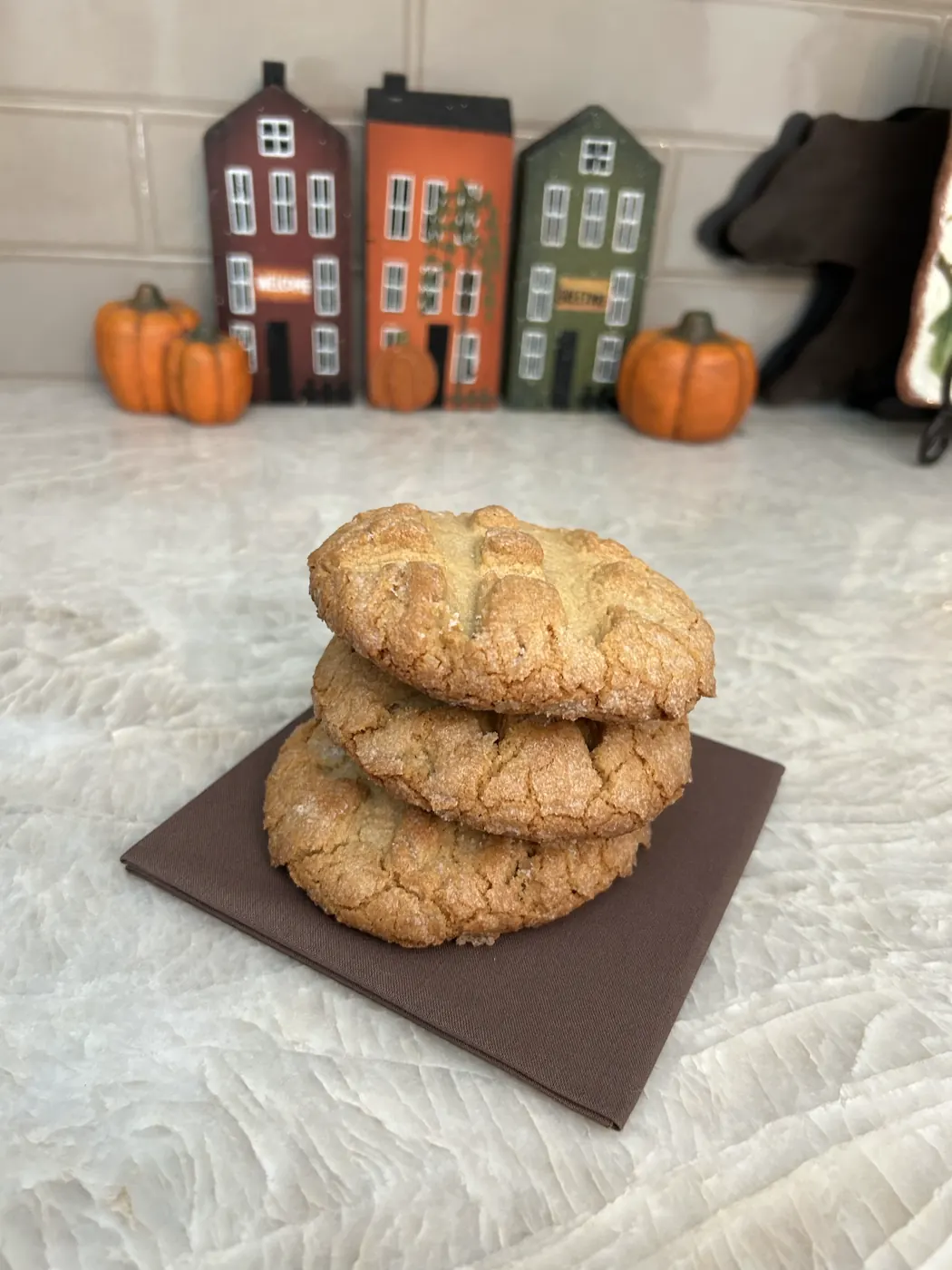 A side view of a peanut butter cookie