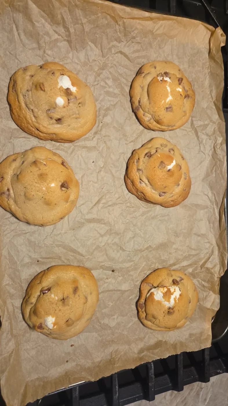 A tray of s&rsquo;mores cookies fresh out of the oven
