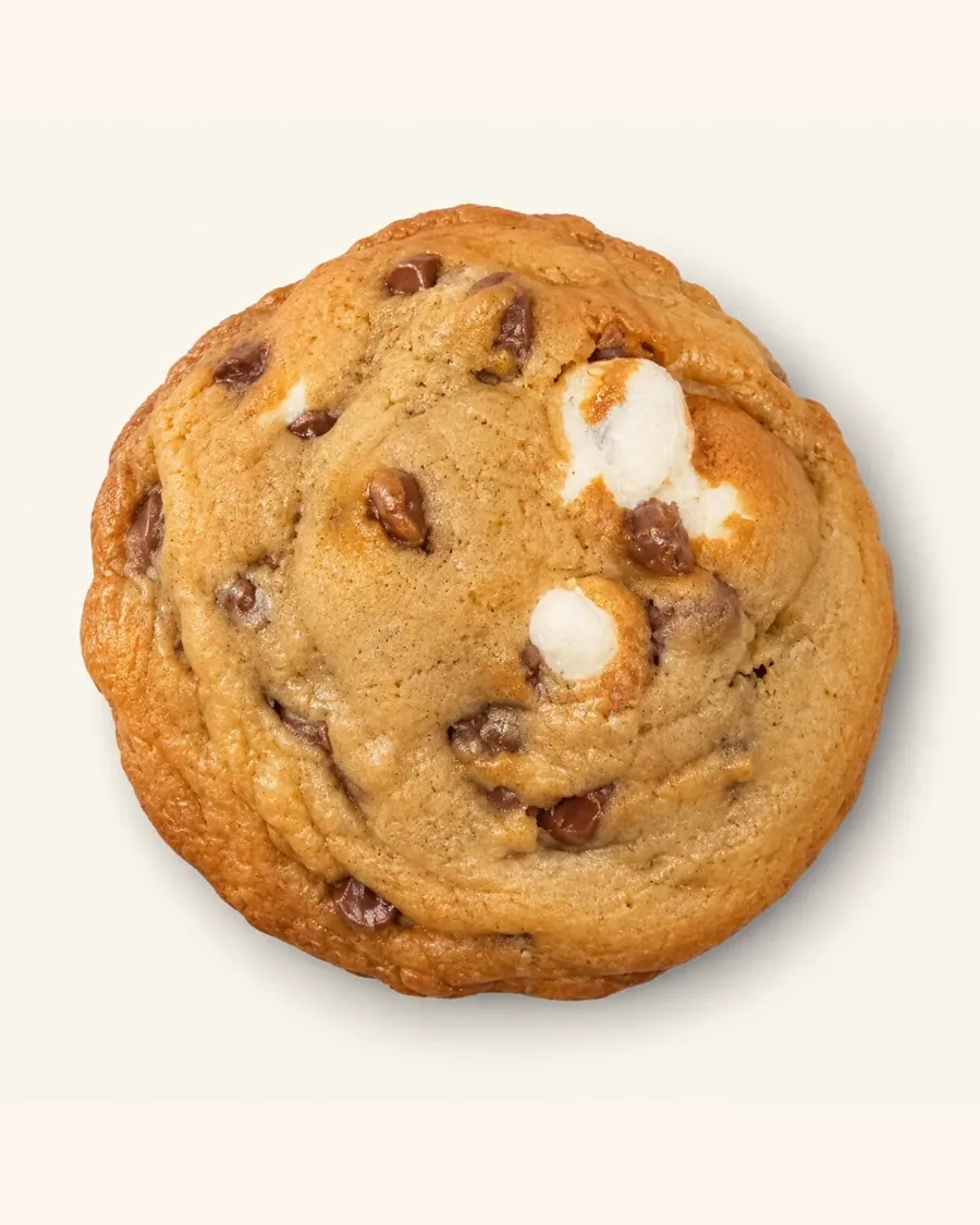 A bear-sized s&rsquo;mores cookie with toasted marshmallow and chocolate chips on top